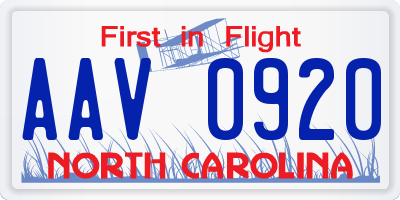 NC license plate AAV0920