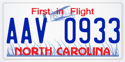 NC license plate AAV0933