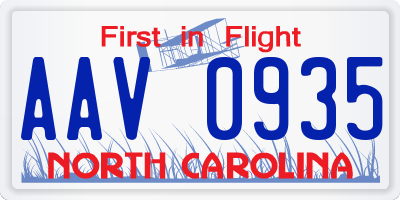 NC license plate AAV0935