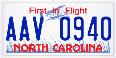 NC license plate AAV0940