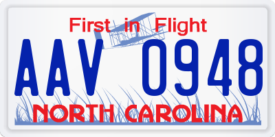 NC license plate AAV0948