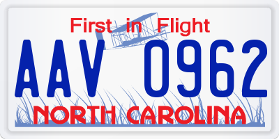 NC license plate AAV0962