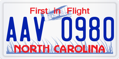 NC license plate AAV0980