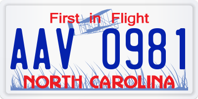 NC license plate AAV0981