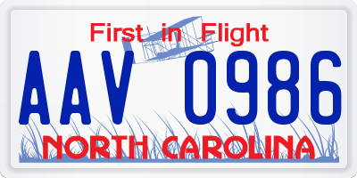 NC license plate AAV0986