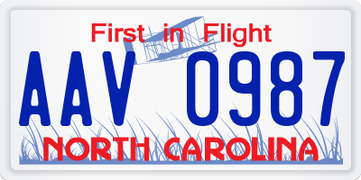 NC license plate AAV0987