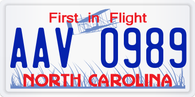 NC license plate AAV0989