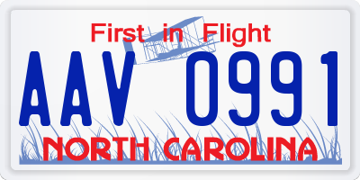 NC license plate AAV0991
