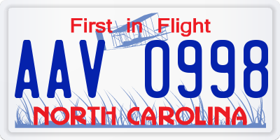 NC license plate AAV0998