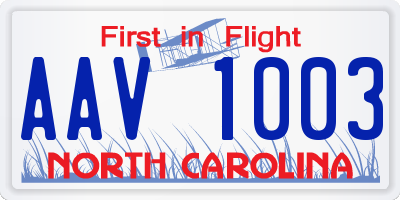 NC license plate AAV1003
