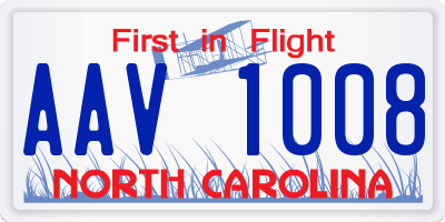 NC license plate AAV1008