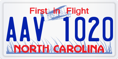 NC license plate AAV1020
