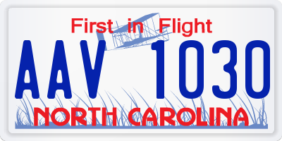 NC license plate AAV1030