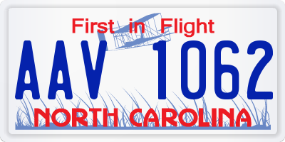 NC license plate AAV1062
