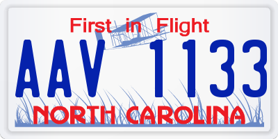 NC license plate AAV1133