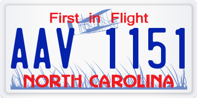 NC license plate AAV1151
