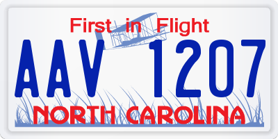 NC license plate AAV1207