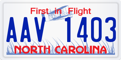 NC license plate AAV1403
