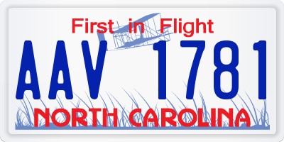 NC license plate AAV1781
