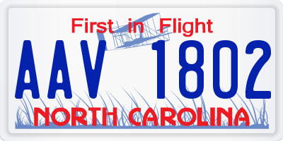 NC license plate AAV1802