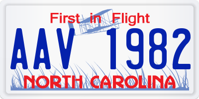 NC license plate AAV1982