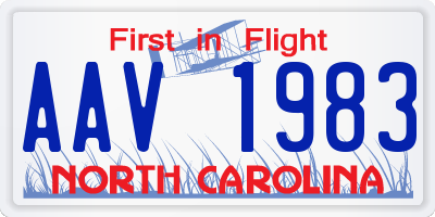 NC license plate AAV1983