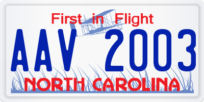 NC license plate AAV2003