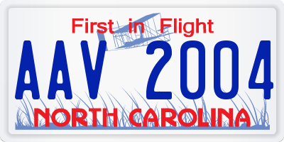 NC license plate AAV2004