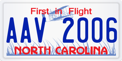 NC license plate AAV2006