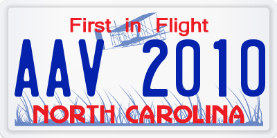NC license plate AAV2010