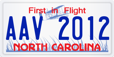 NC license plate AAV2012