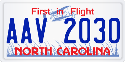 NC license plate AAV2030