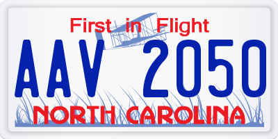 NC license plate AAV2050