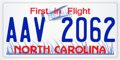 NC license plate AAV2062