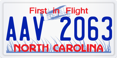 NC license plate AAV2063