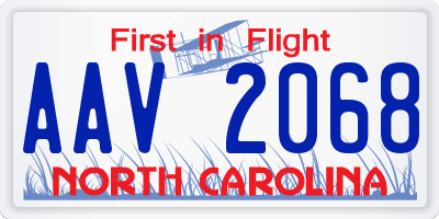 NC license plate AAV2068