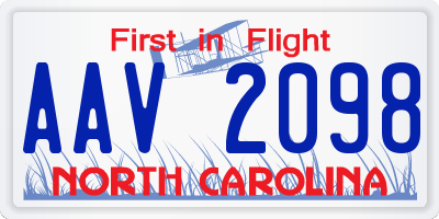 NC license plate AAV2098