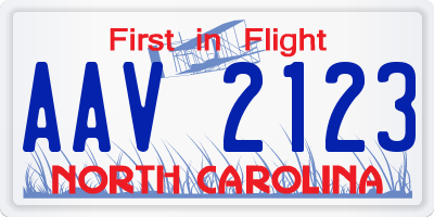 NC license plate AAV2123