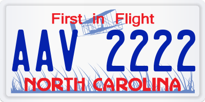 NC license plate AAV2222