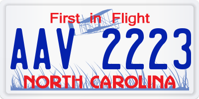 NC license plate AAV2223