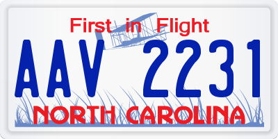 NC license plate AAV2231