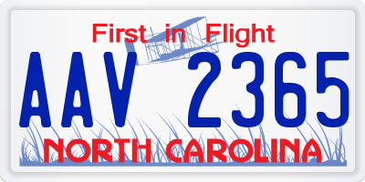 NC license plate AAV2365