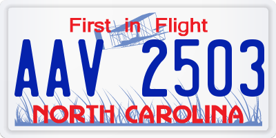 NC license plate AAV2503