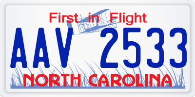 NC license plate AAV2533