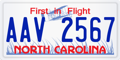 NC license plate AAV2567