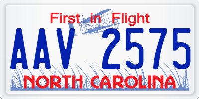 NC license plate AAV2575