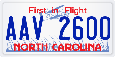 NC license plate AAV2600