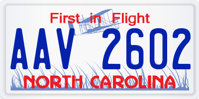 NC license plate AAV2602