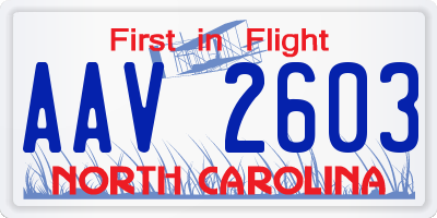 NC license plate AAV2603