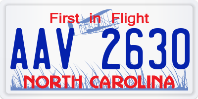 NC license plate AAV2630